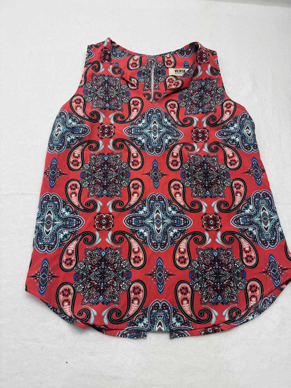 Verse Women’s Coral Paisley Medallion Sleeveless Tank Blouse Boho Made USA